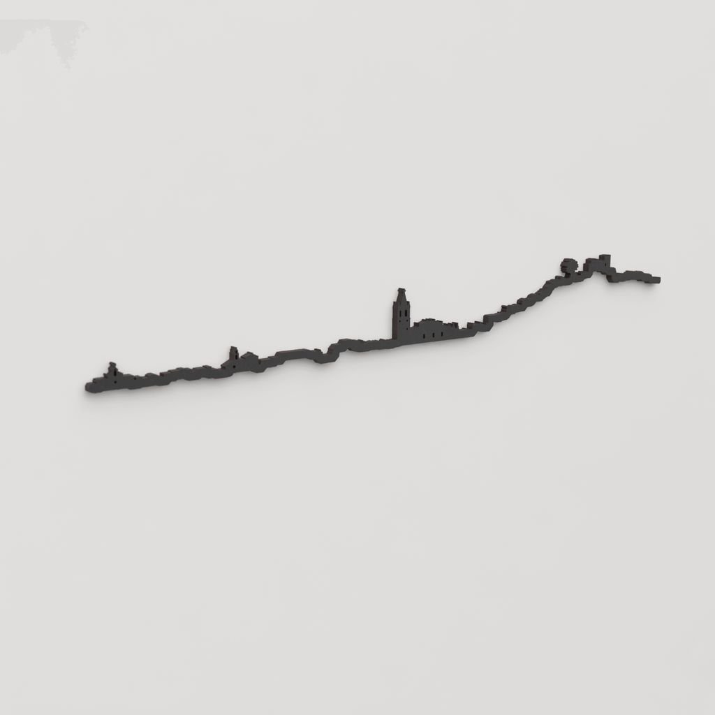 Perspectiva lateral del skyline Cortegana en madera negra.