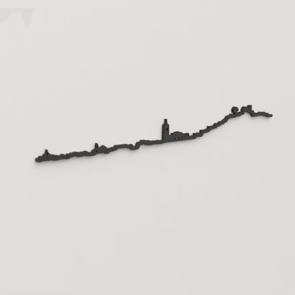 Perspectiva lateral del skyline Cortegana en madera negra.