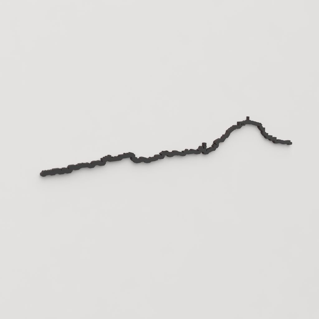 Vista en perspectiva del skyline de Dénia recortado en madera negra.