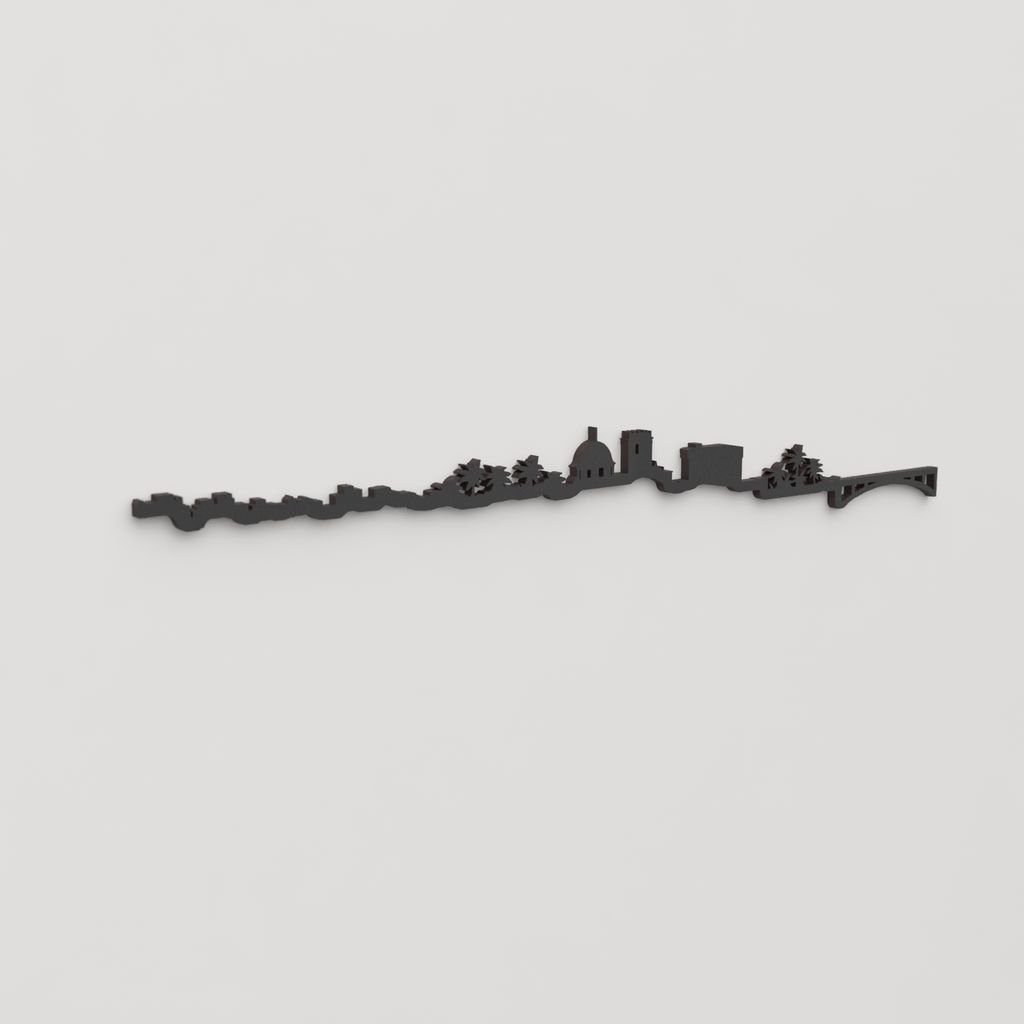 Perspectiva lateral del skyline Elche en madera negra.