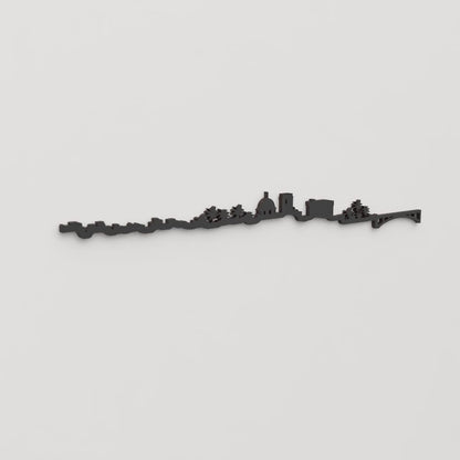 Perspectiva lateral del skyline Elche en madera negra.