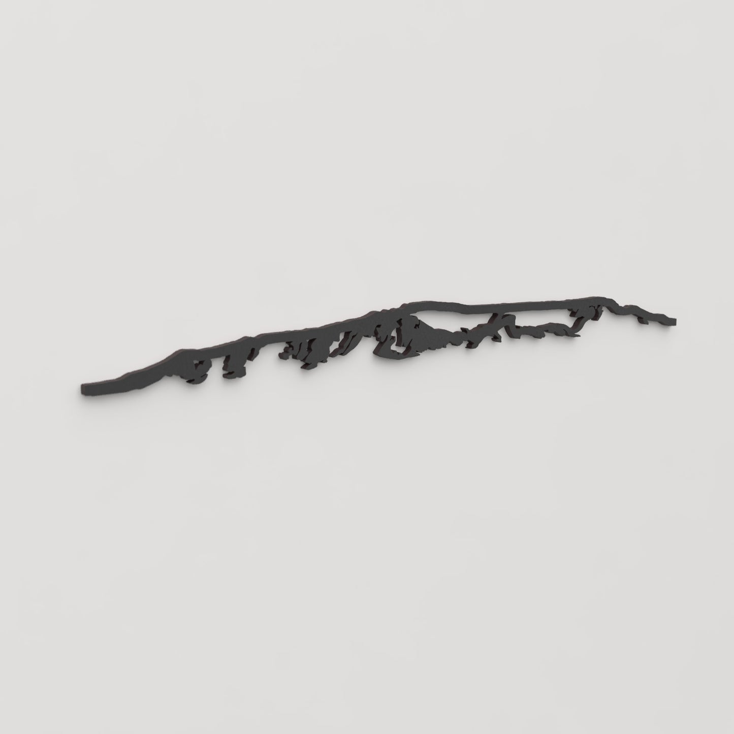 Perspectiva lateral del skyline Esjan en madera negra.