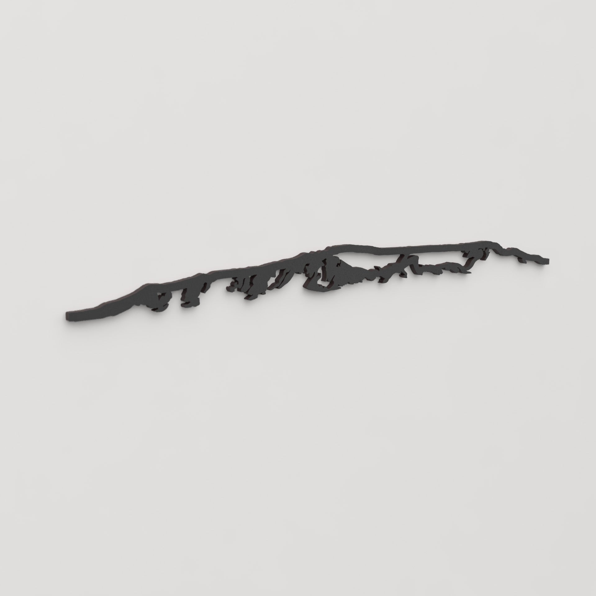 Perspectiva lateral del skyline Esjan en madera negra.