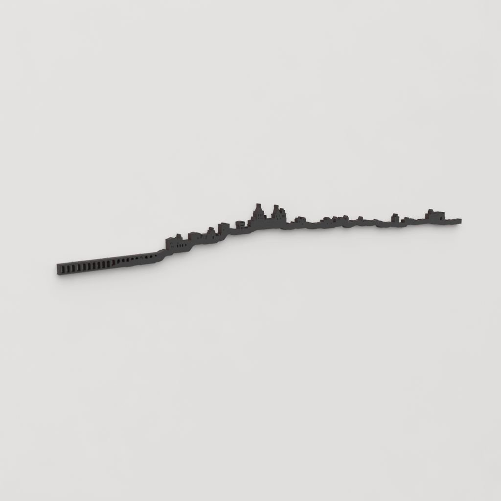 Perspectiva lateral del skyline Évora en madera negra.