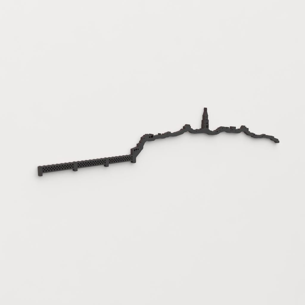 Perspectiva lateral del skyline Fraga en madera negra.