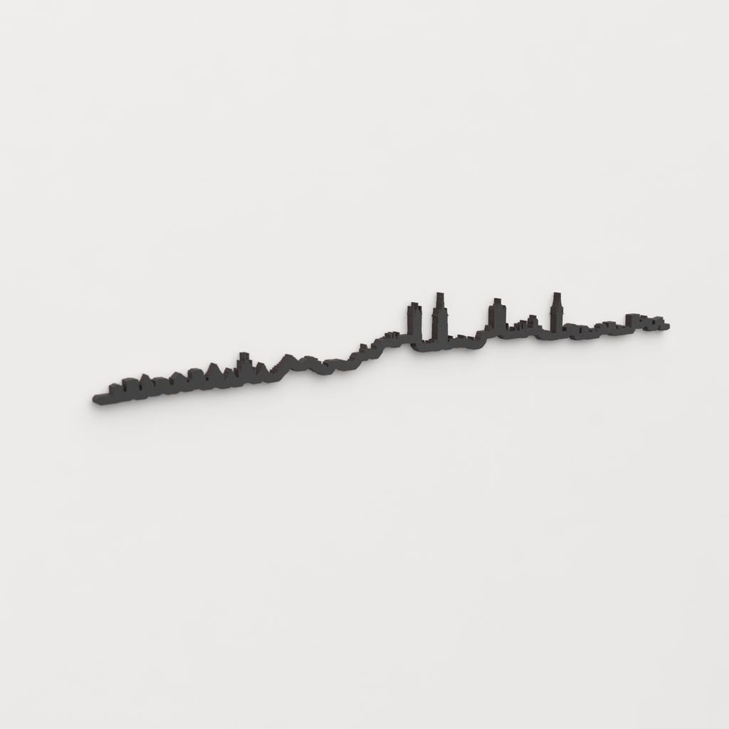 Perspectiva lateral del skyline Gante en madera negra.