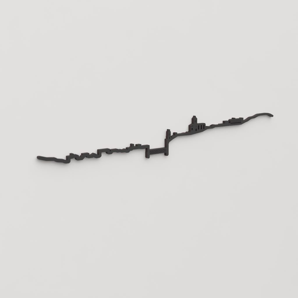 Perspectiva lateral del skyline Girona en madera negra.