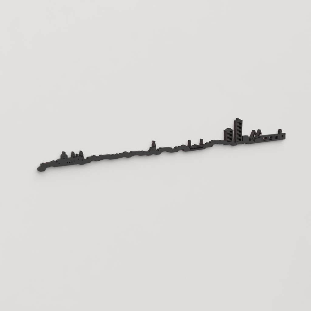 Perspectiva lateral del skyline Huelva en madera negra.