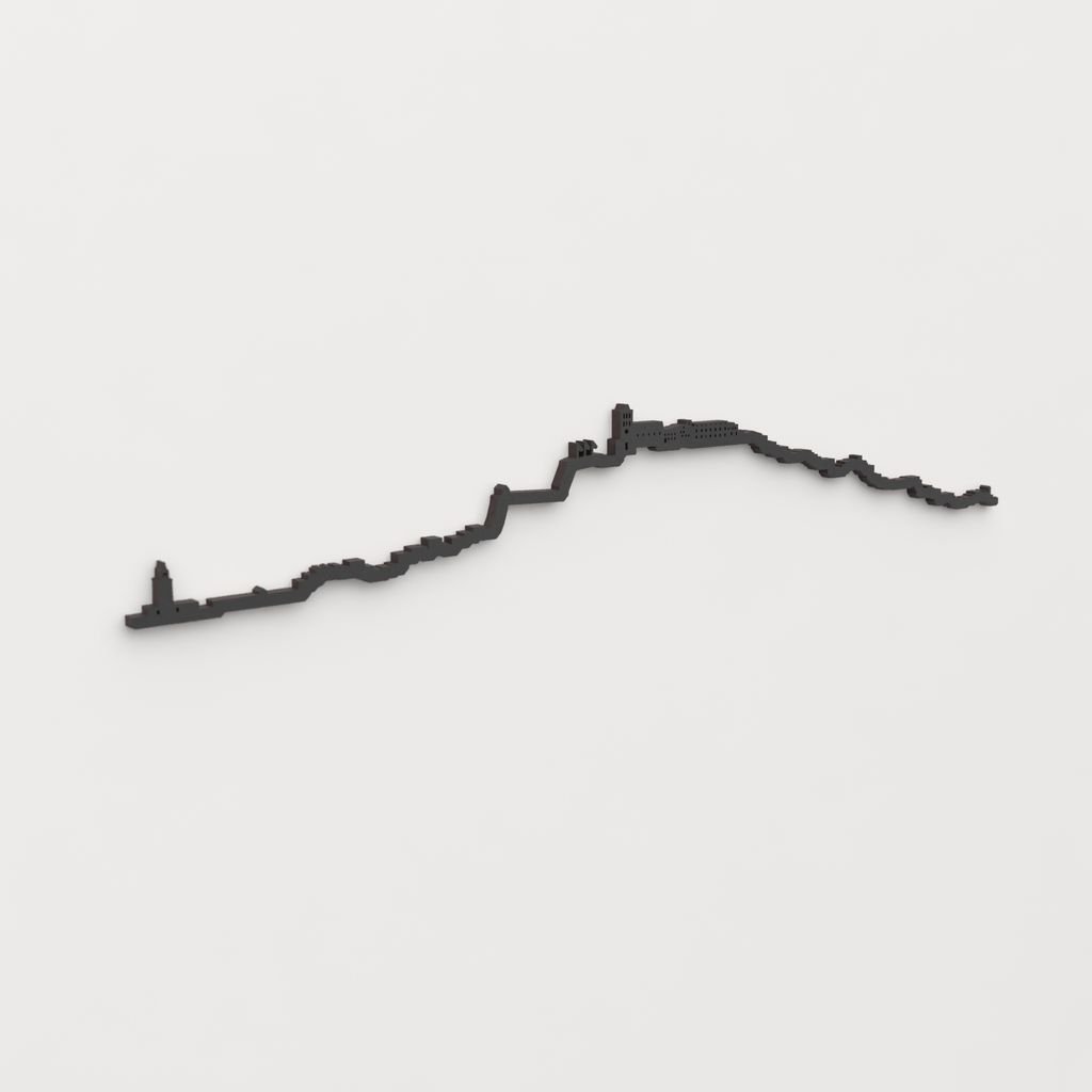 Perspectiva lateral del skyline Ibiza en madera negra.