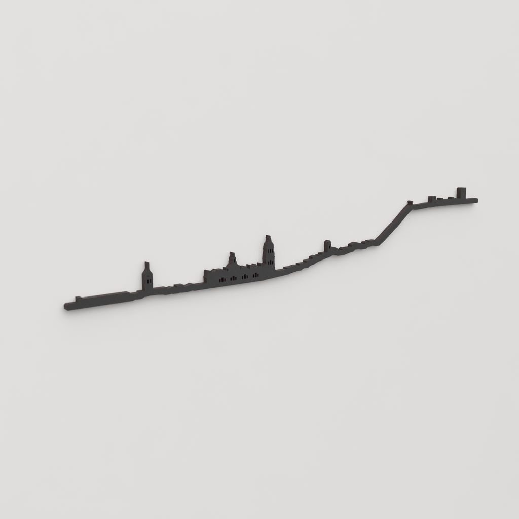 Perspectiva lateral del skyline Jaén en madera negra.