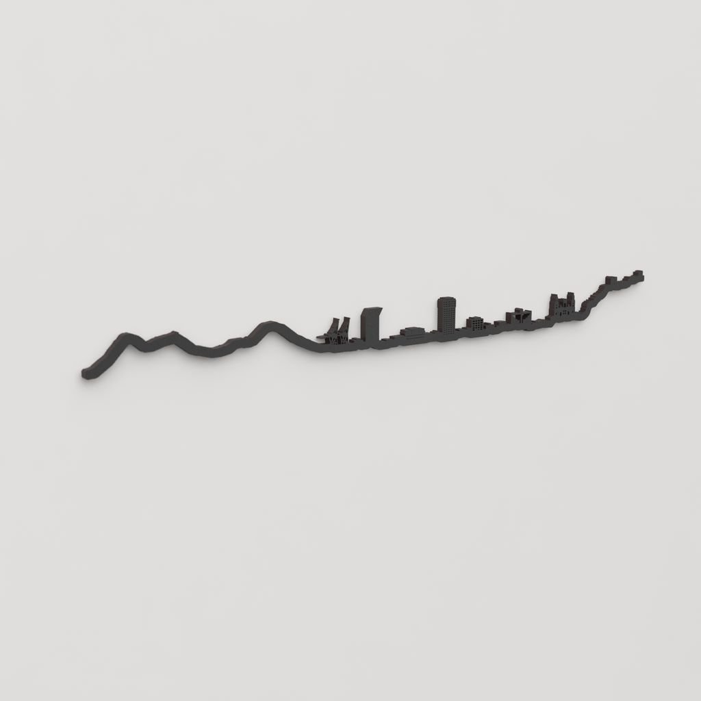 Perspectiva lateral del skyline Las Palmas de Gran Canaria en madera negra.