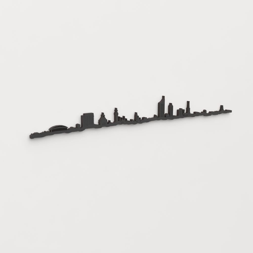 Perspectiva lateral del skyline Leipzig en madera negra.