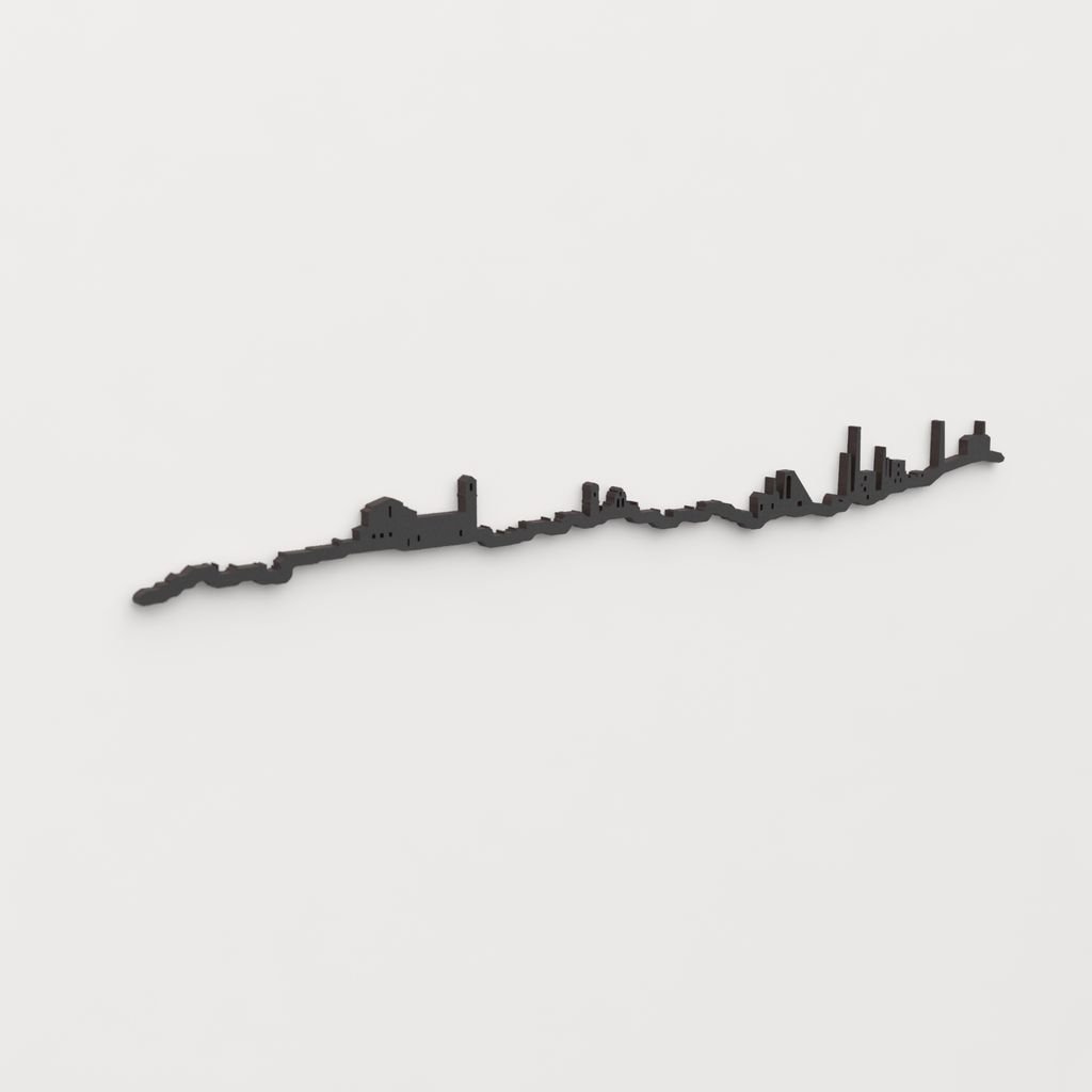 Perspectiva lateral del skyline Linares en madera negra.