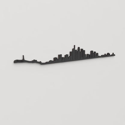 Perspectiva lateral del skyline Los Angeles en madera negra.