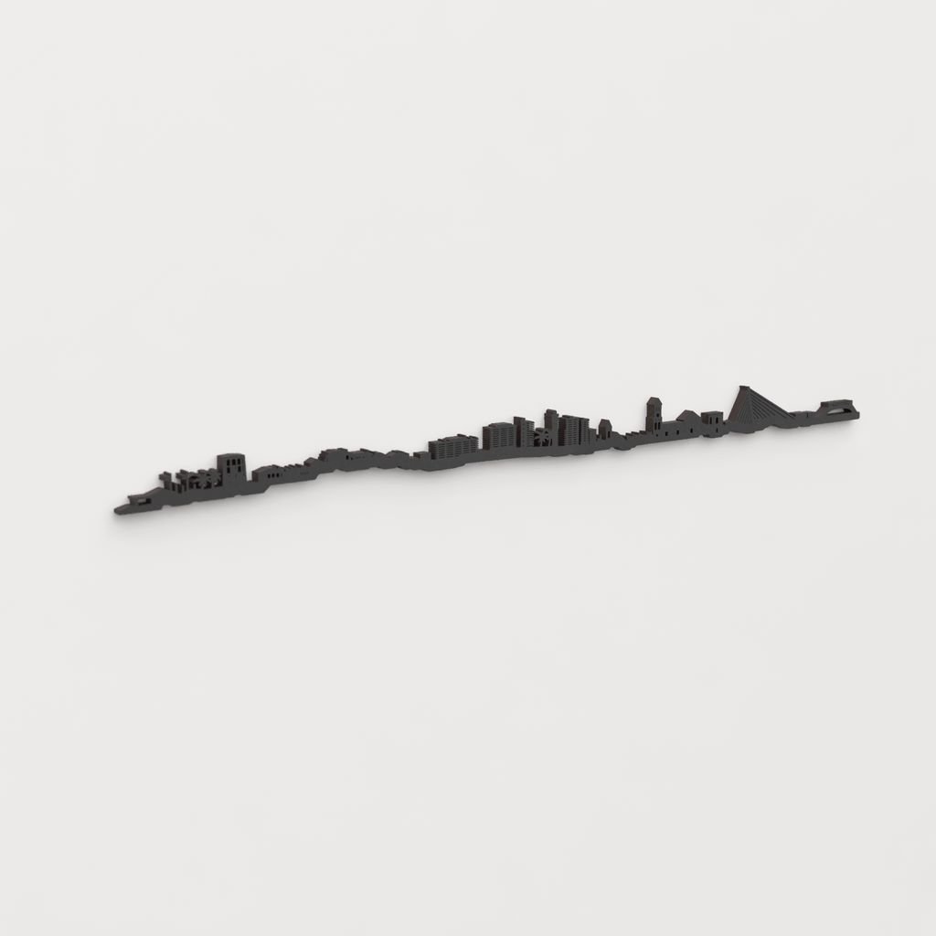 Perspectiva lateral del skyline Marbella en madera negra.