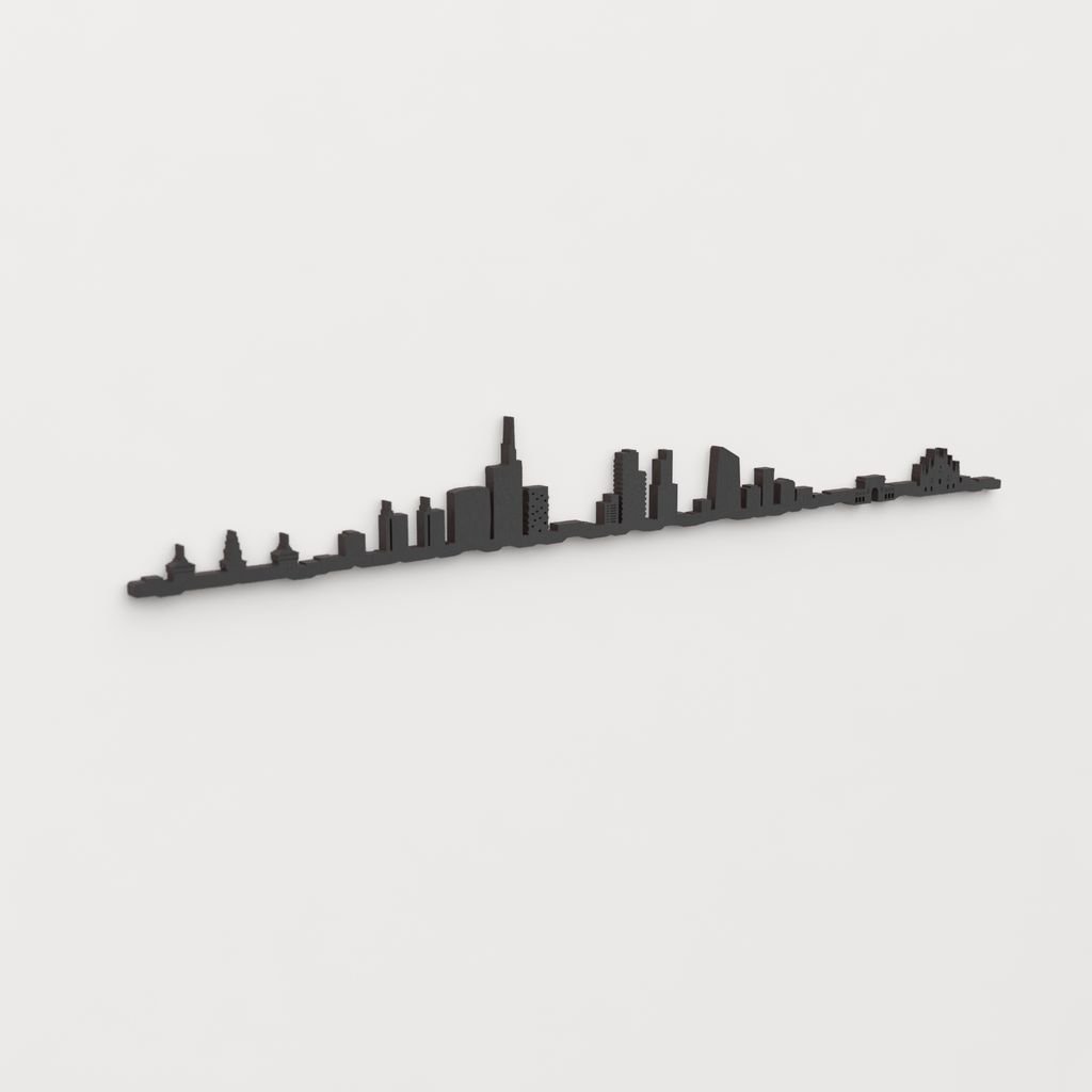 Perspectiva lateral del skyline Milán en madera negra.