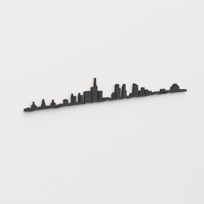 Perspectiva lateral del skyline Milán en madera negra.