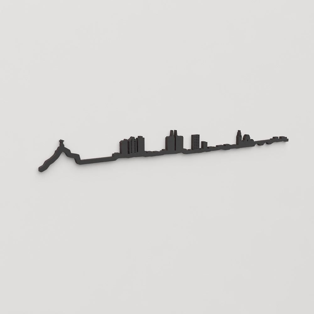 Perspectiva lateral del skyline Murcia en madera negra.