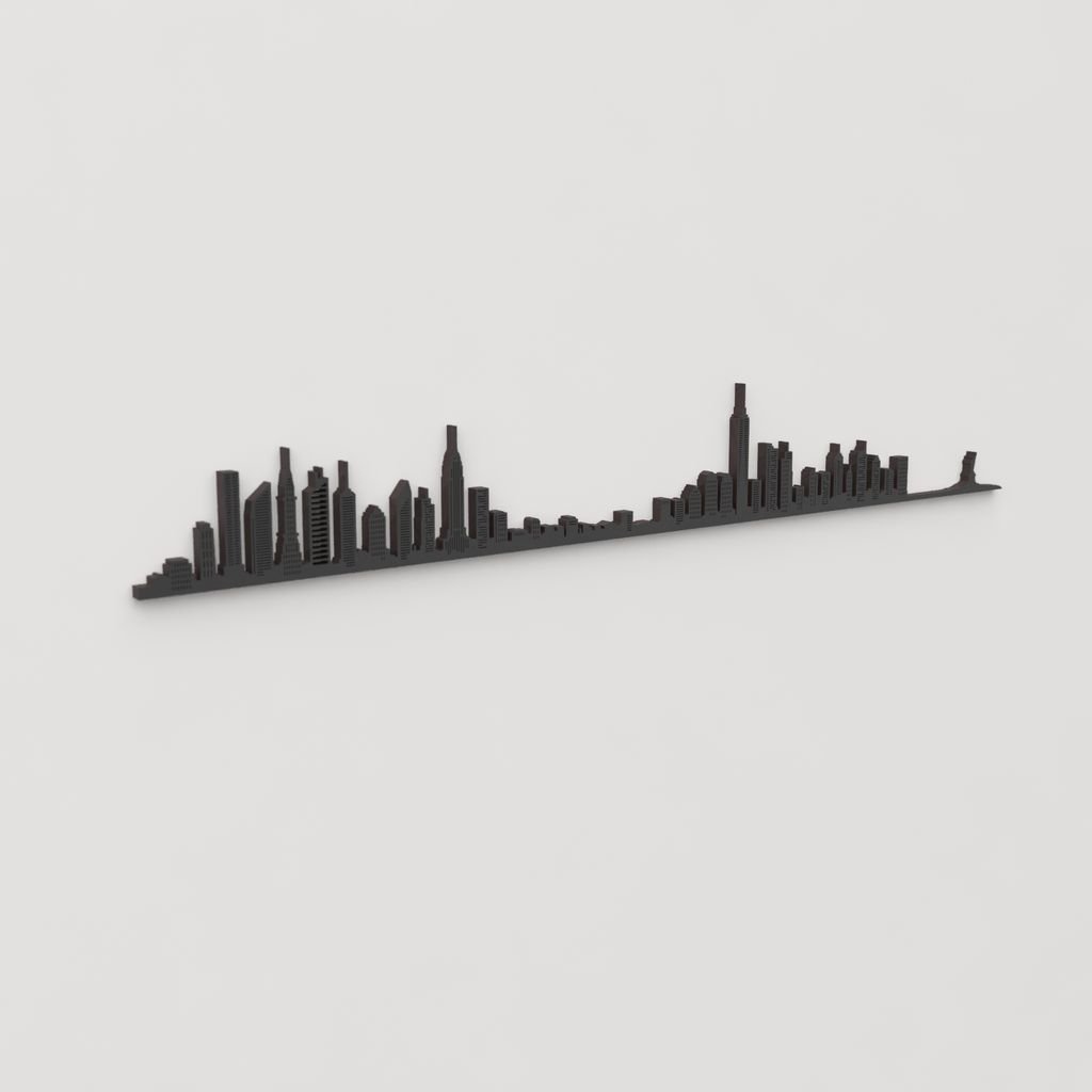 Perspectiva lateral del skyline New York en madera negra.