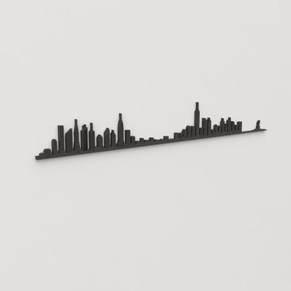 Perspectiva lateral del skyline New York en madera negra.