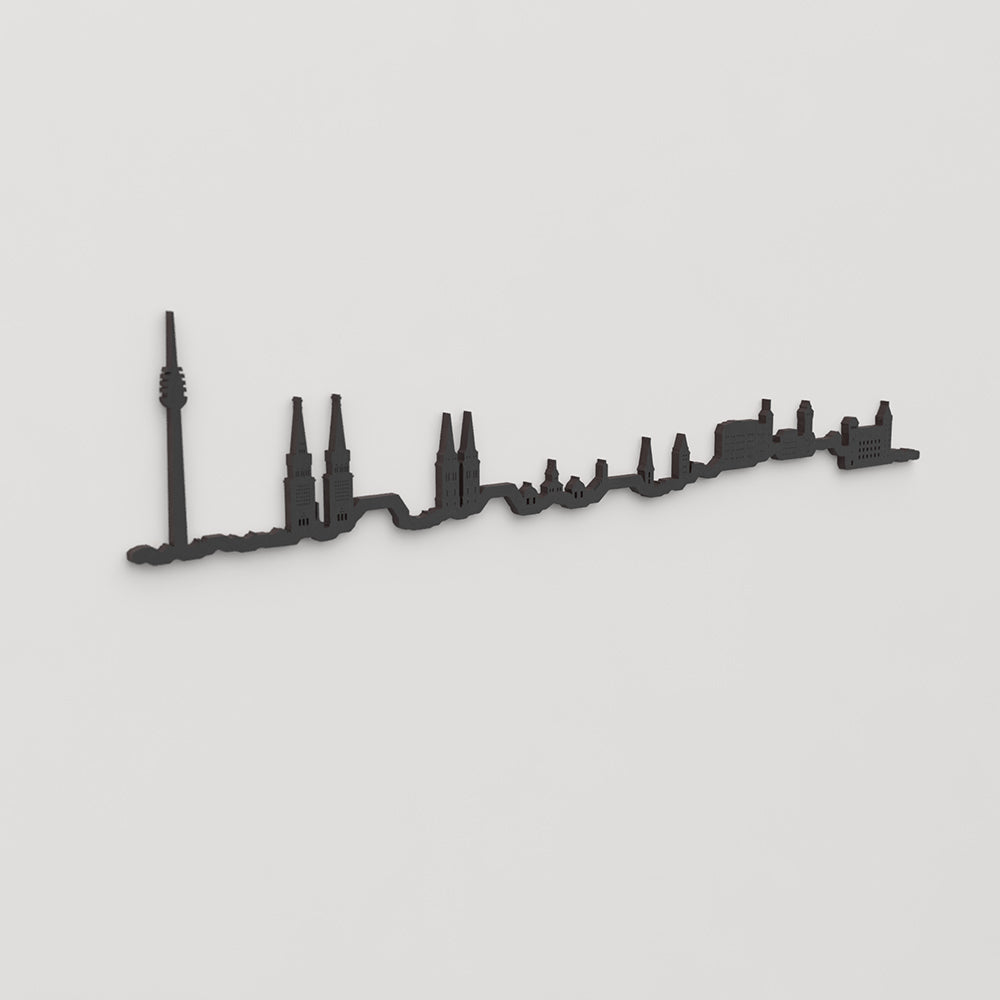 Perspectiva lateral del skyline Nuremberg en madera negra.