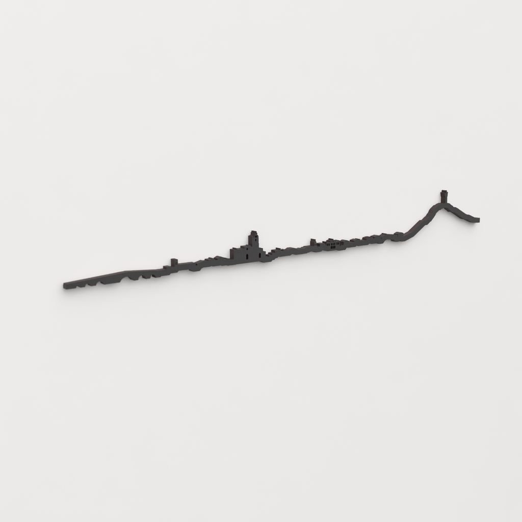 Perspectiva lateral del skyline Palencia en madera negra.