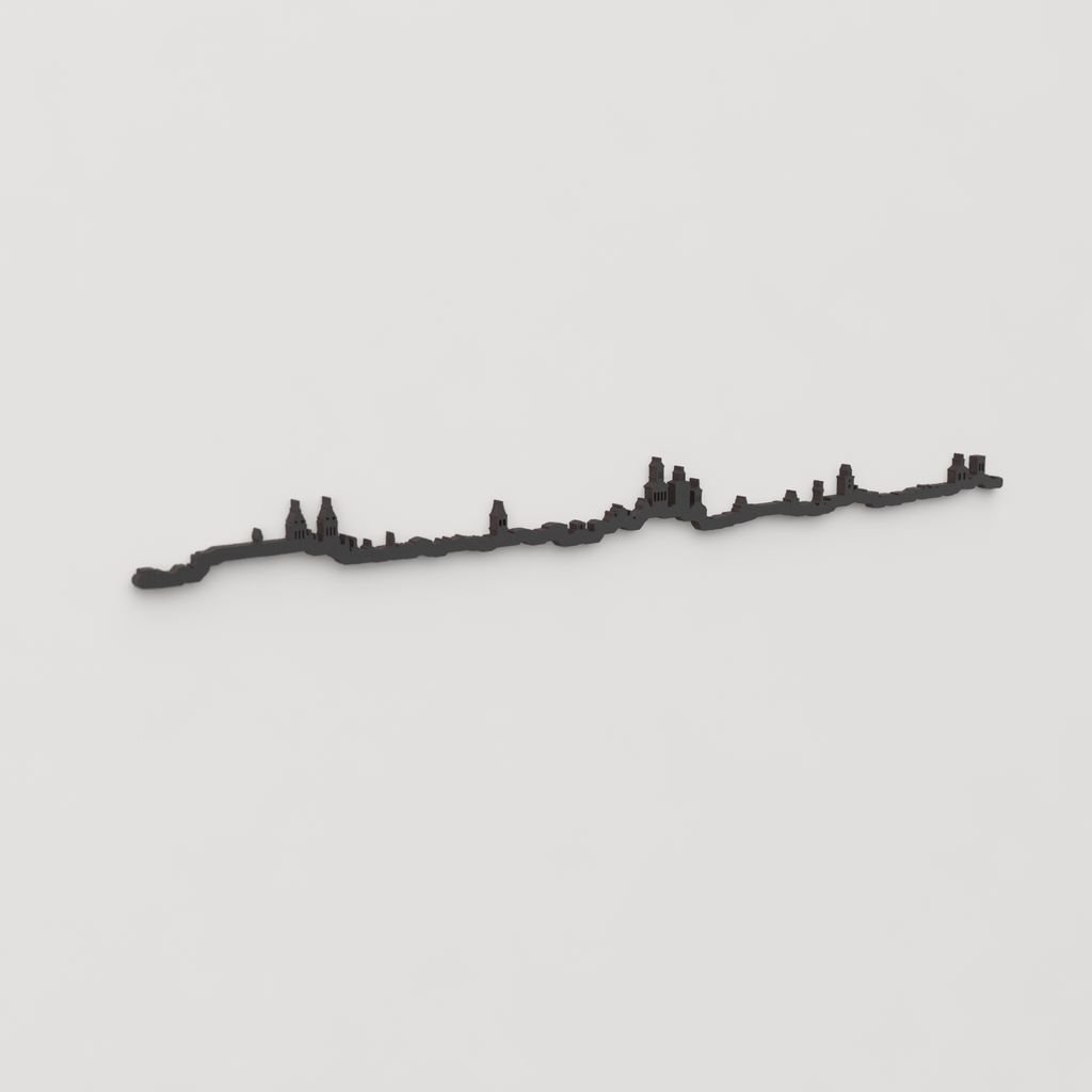 Perspectiva lateral del skyline Pamplona en madera negra.