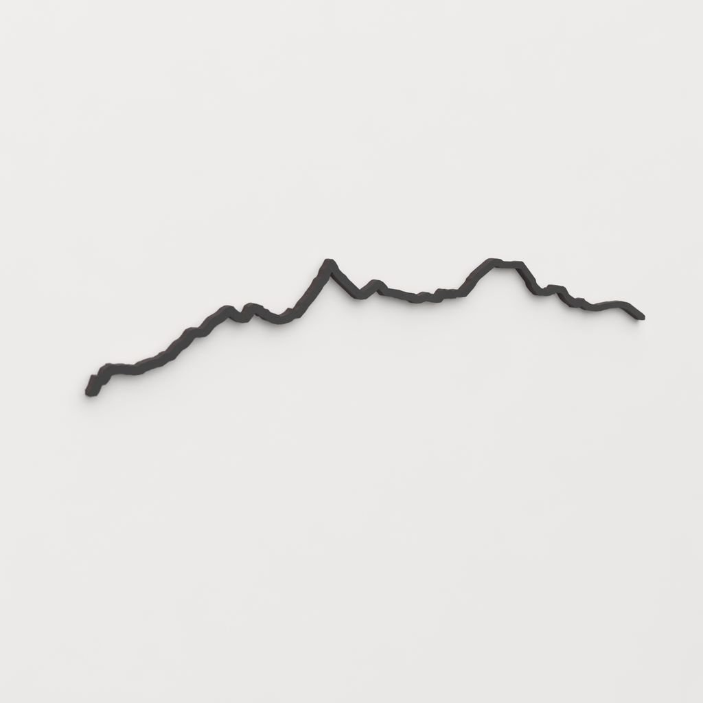 Perspectiva lateral del skyline Pirineos en madera negra.