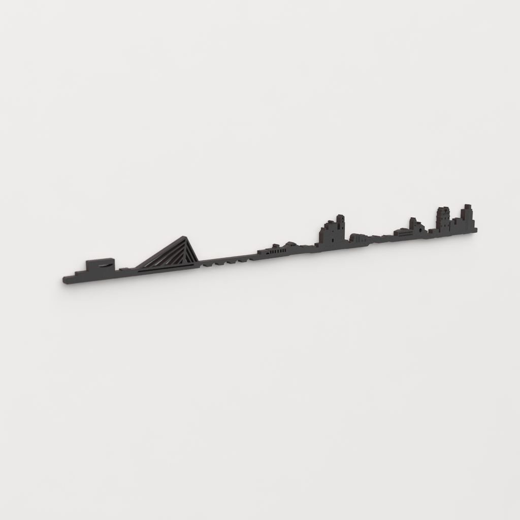 Perspectiva lateral del skyline Pontevedra en madera negra.