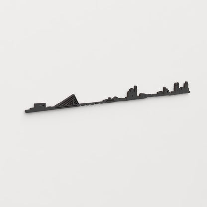 Perspectiva lateral del skyline Pontevedra en madera negra.