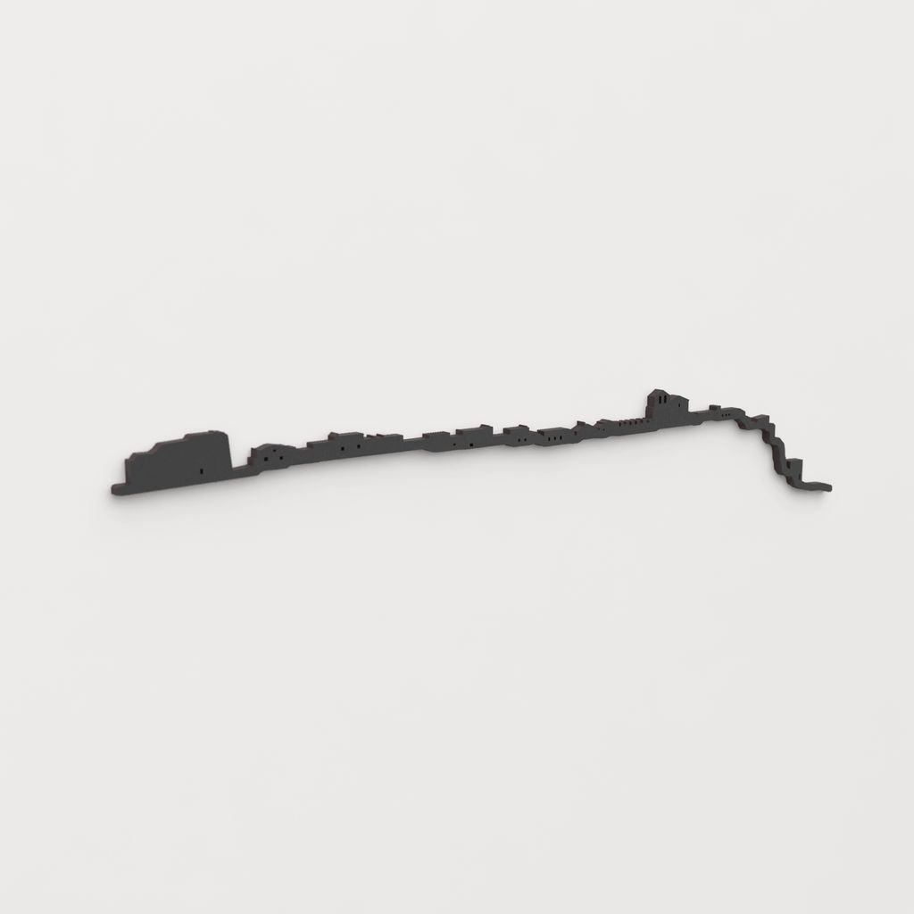 Perspectiva lateral del skyline Rello en madera negra.