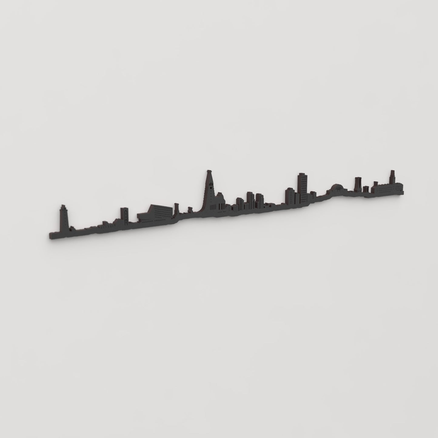 Perspectiva lateral del skyline Reikiavik en madera negra.