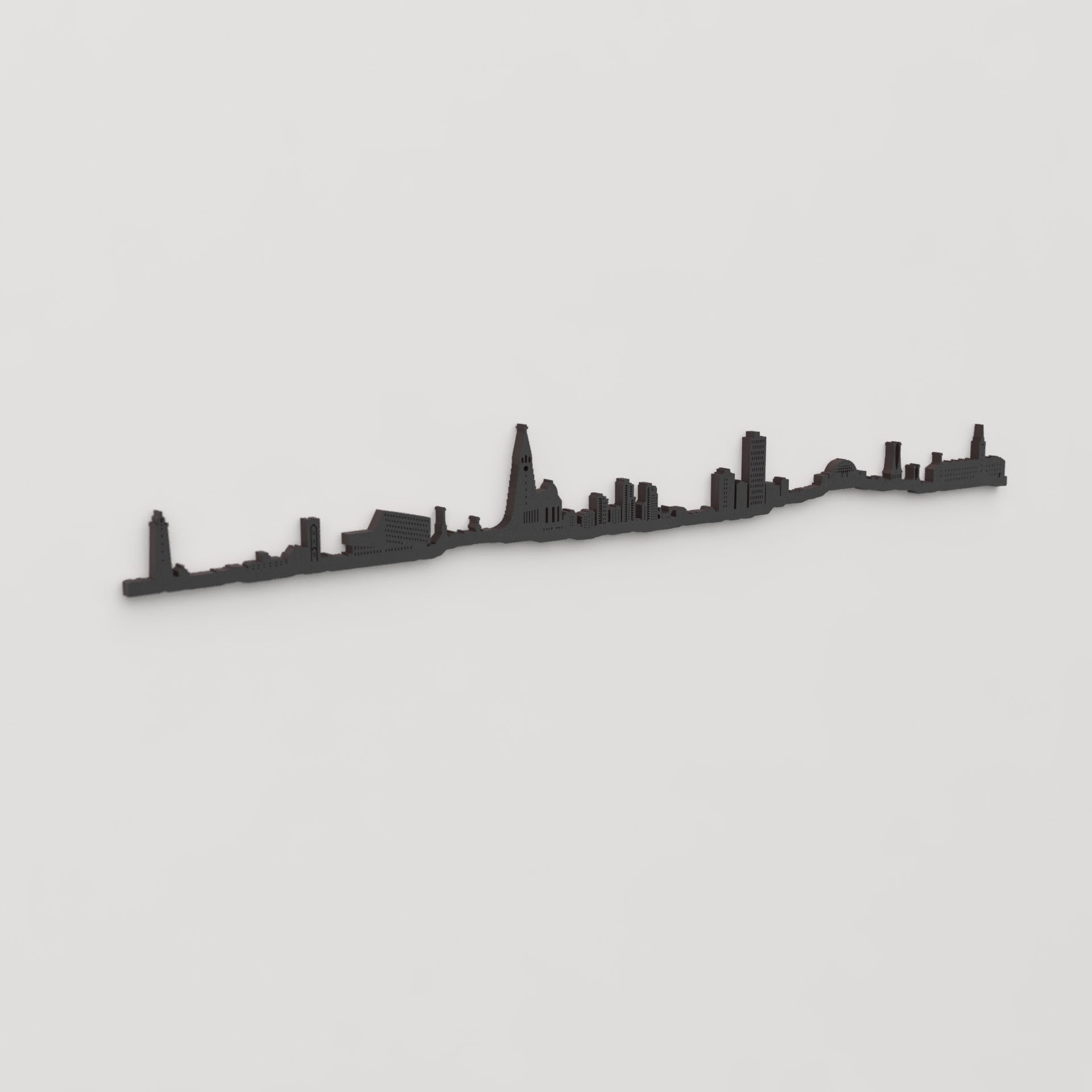 Perspectiva lateral del skyline Reikiavik en madera negra.