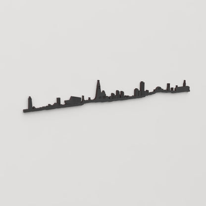 Perspectiva lateral del skyline Reikiavik en madera negra.