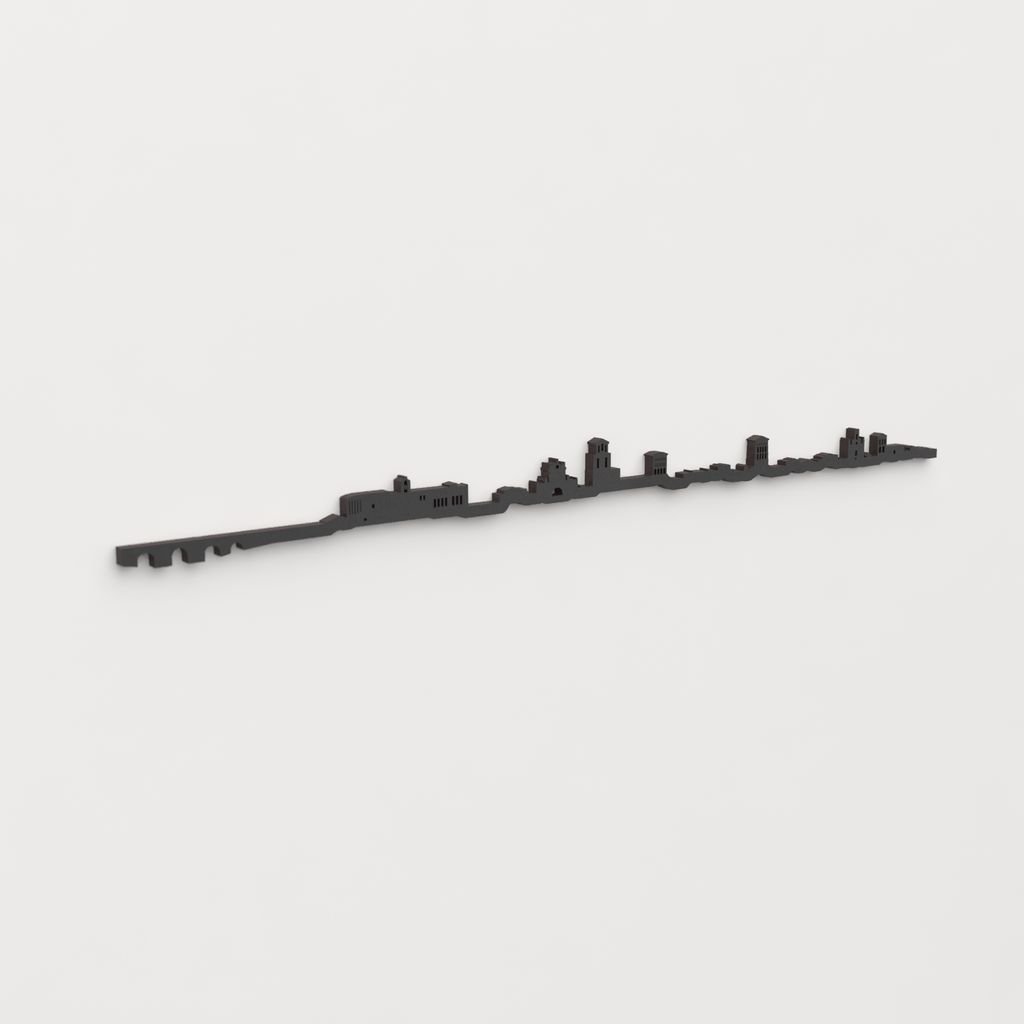 Perspectiva lateral del skyline Sahagún en madera negra.