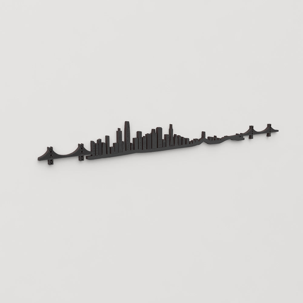 Perspectiva lateral del skyline San Francisco en madera negra.