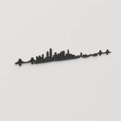 Perspectiva lateral del skyline San Francisco en madera negra.