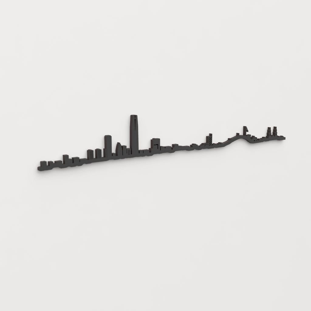 Perspectiva lateral del skyline Santiago de Chile en madera negra.