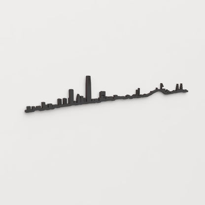 Perspectiva lateral del skyline Santiago de Chile en madera negra.