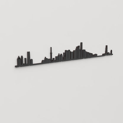 Perspectiva lateral del skyline Shanghái en madera negra.