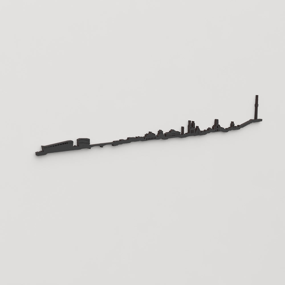 Perspectiva lateral del skyline Stuttgart en madera negra.