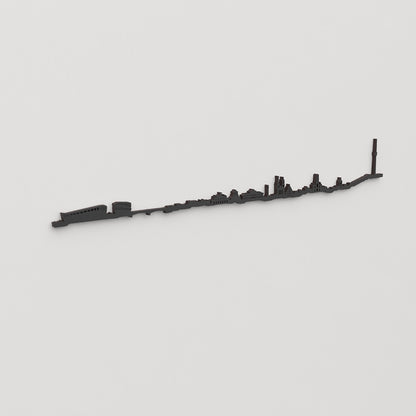 Perspectiva lateral del skyline Stuttgart en madera negra.